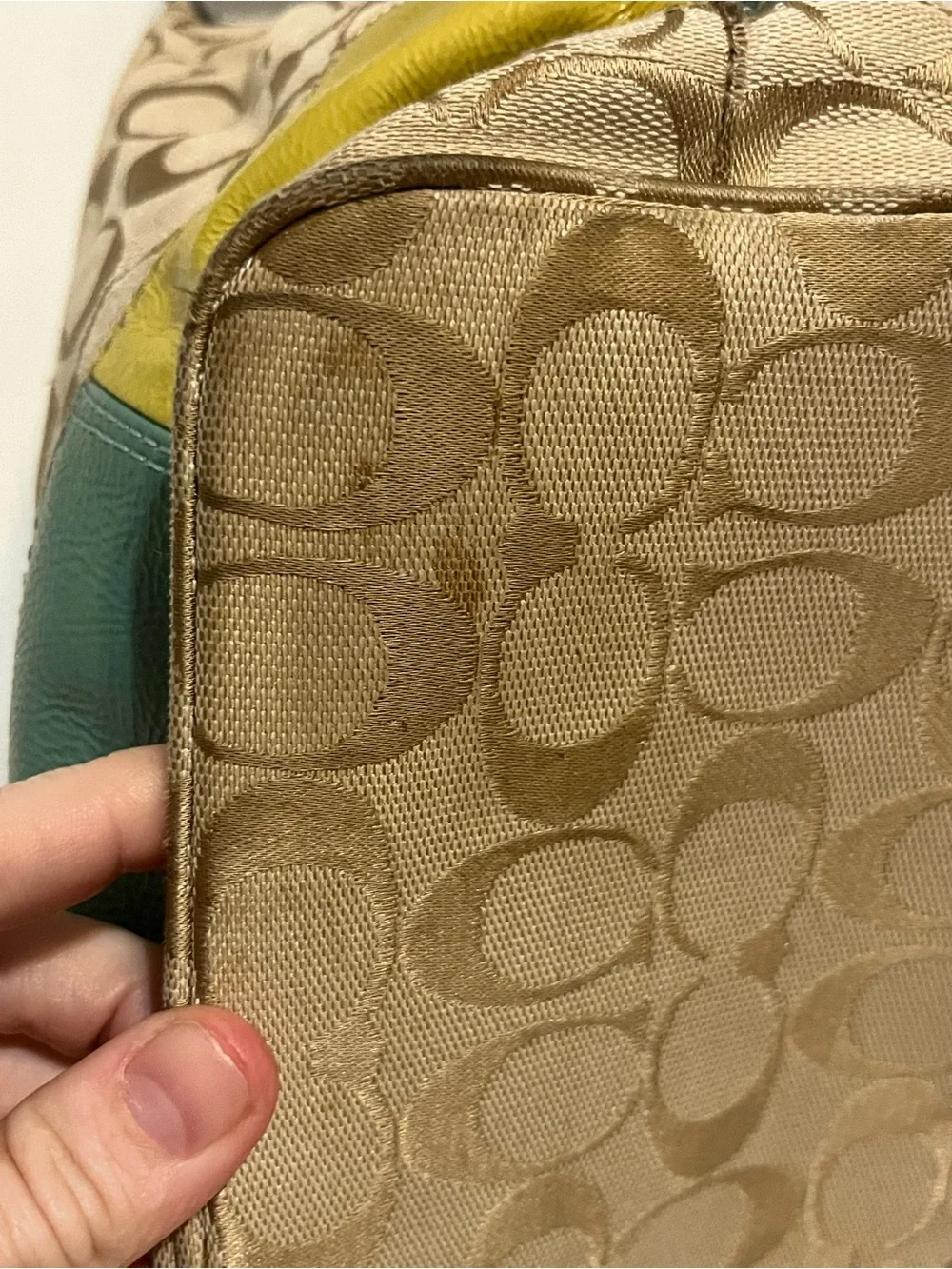 Coach Beige Signature Hobo with Multicolor Patent Stripe